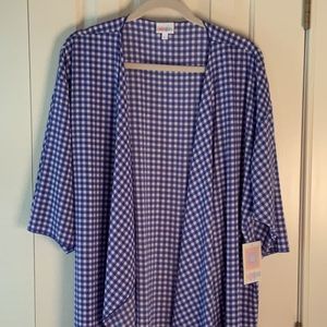 LuLaRoe Shirley Large Kimono White and Blue Print  NWT